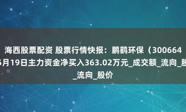 海西股票配资 股票行情快报：鹏鹞环保（300664）5月19日主力资金净买入363.02万元_成交额_流向_股价