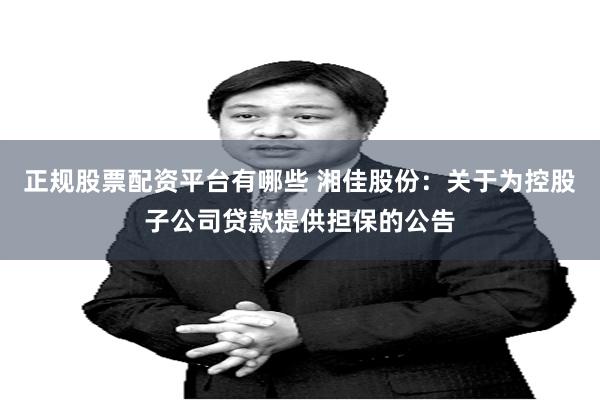 正规股票配资平台有哪些 湘佳股份：关于为控股子公司贷款提供担保的公告